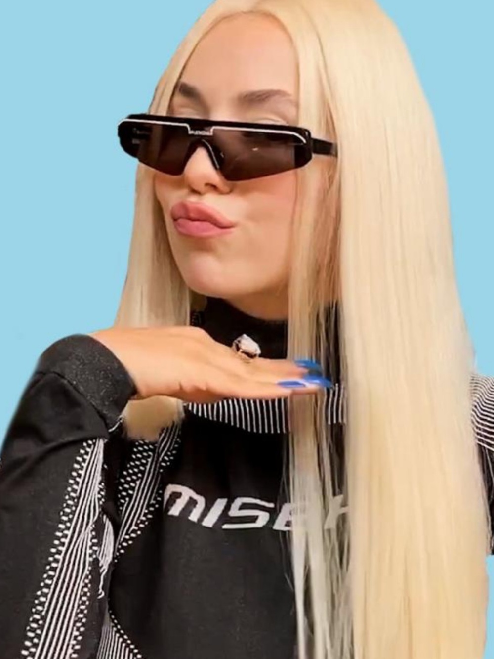 Balenciaga Blue Shield BB 0003S Sunglasses with Silver Accents